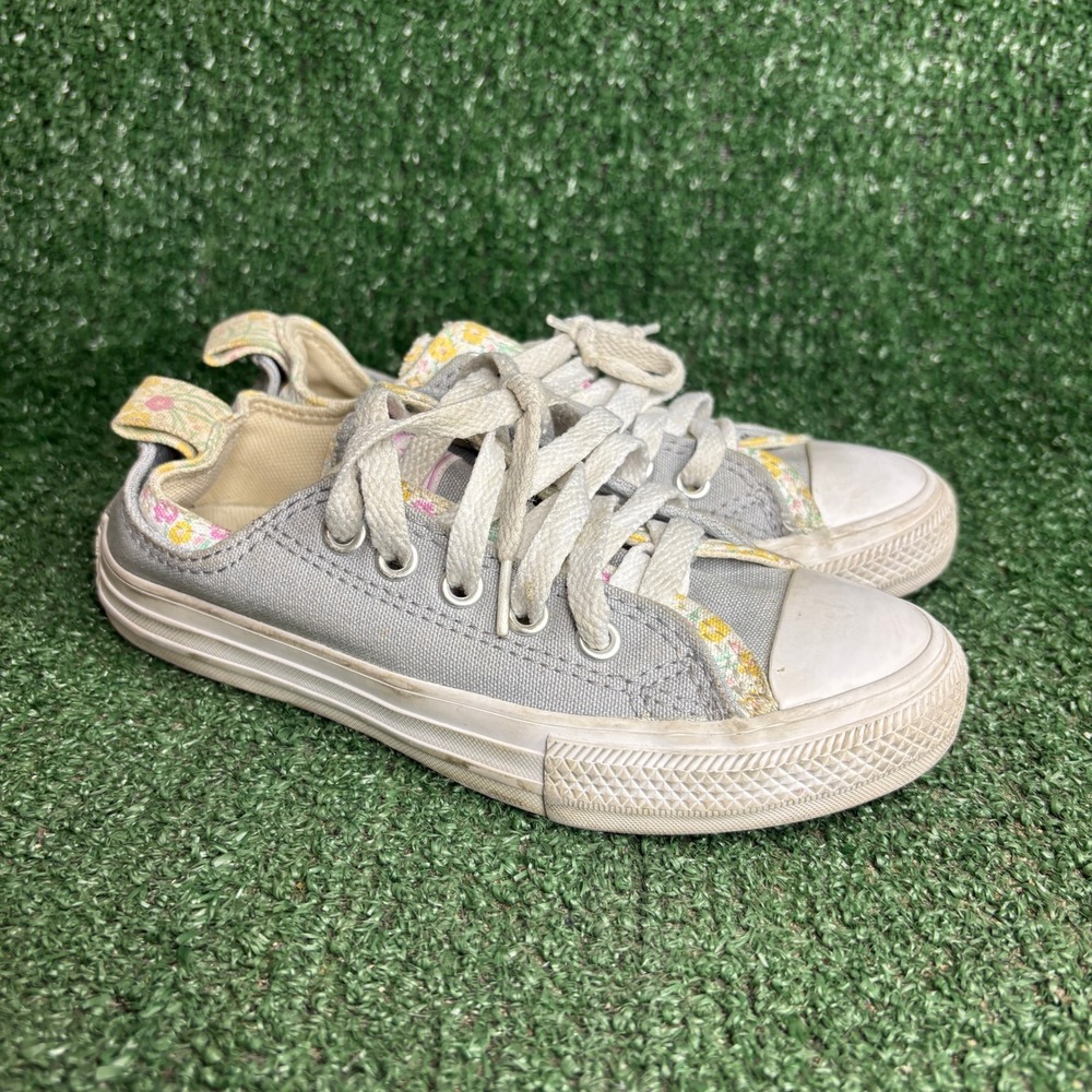 Converse Chuck Taylor All Star Floral Trim Canvas Sneakers Gray Girls Size 13